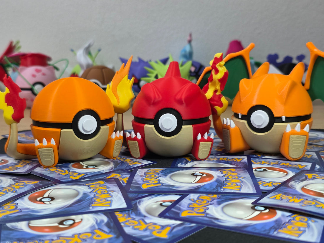 Pack ahorro de 3 Pokéballs Charmander, Charmeleon y Charizard impresas en 3D