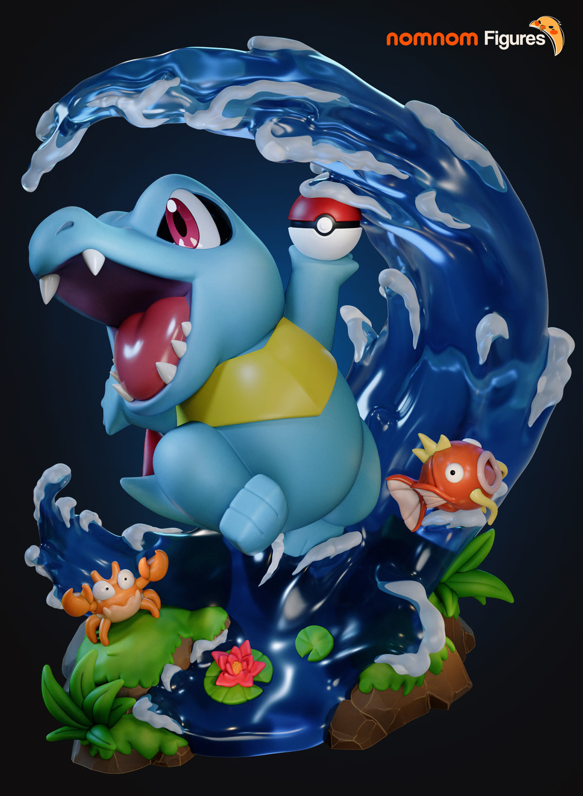 Figura chibi Totodile en resina, vista lateral