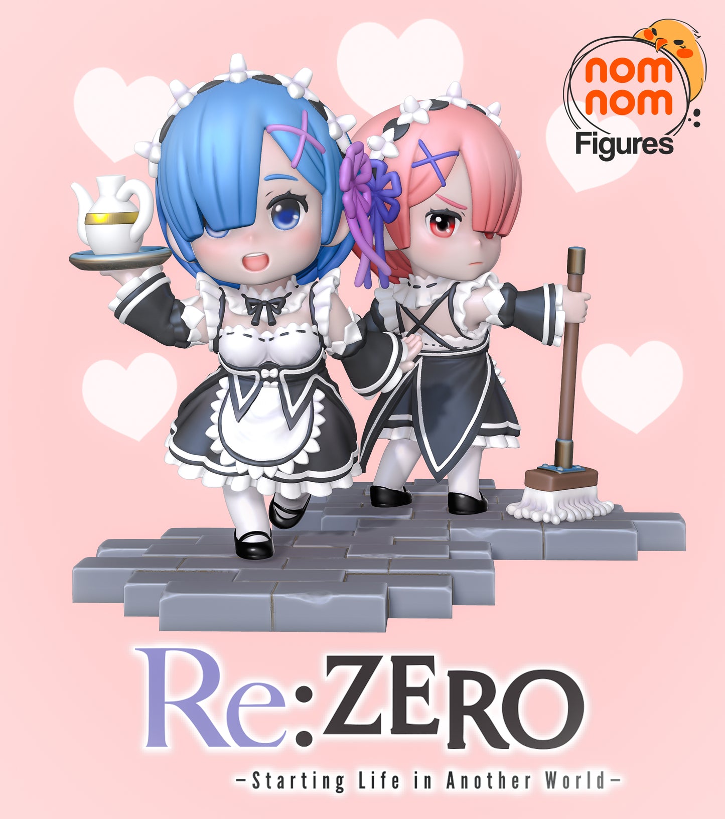 Figura de Resina Chibi - Rem & Ram - Re:Zero