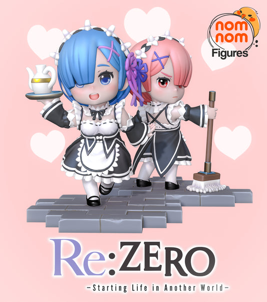 Figura de Resina Chibi - Rem & Ram - Re:Zero