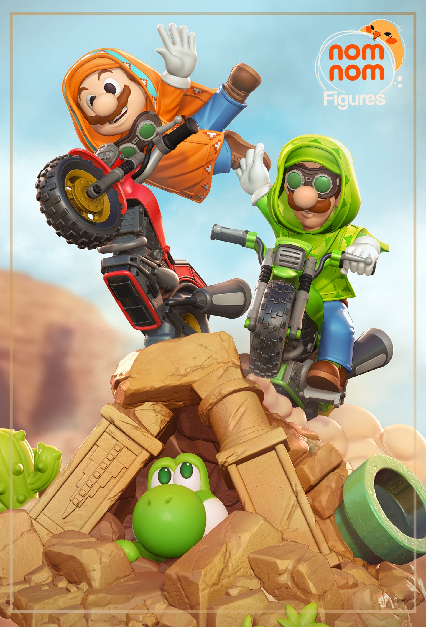 Figura de Resina - Mario, Luigi & Yoshi - Super Mario Galaxy La Película