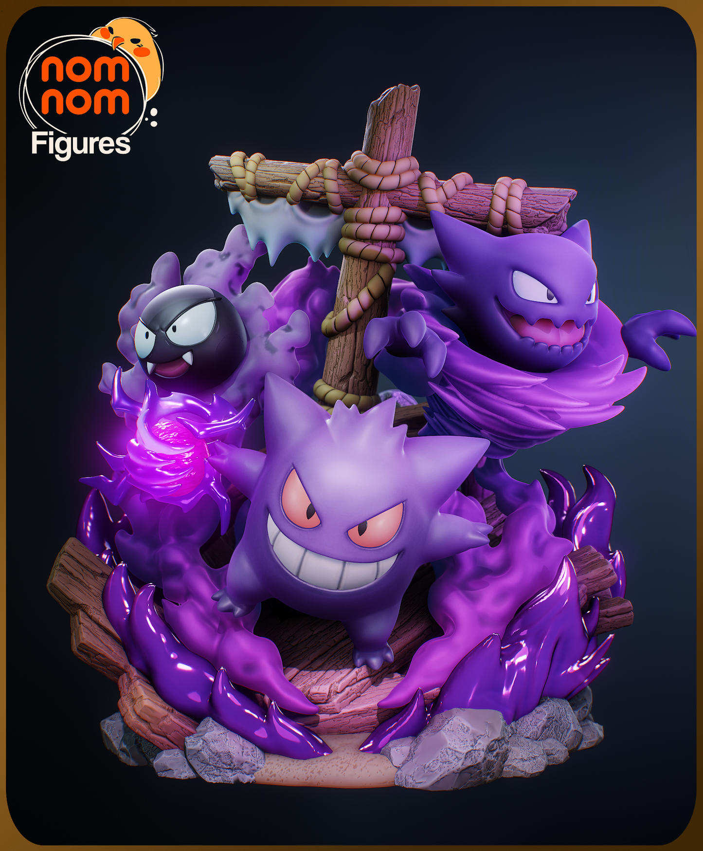 Figura de Resina Chibi - Diorama Gastly, Haunter & Gengar - Pokemon