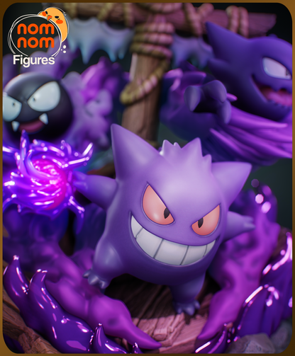 Figura de Resina Chibi - Diorama Gastly, Haunter & Gengar - Pokemon