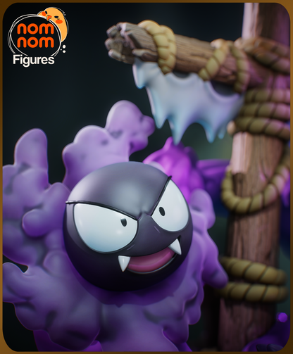 Figura de Resina Chibi - Diorama Gastly, Haunter & Gengar - Pokemon