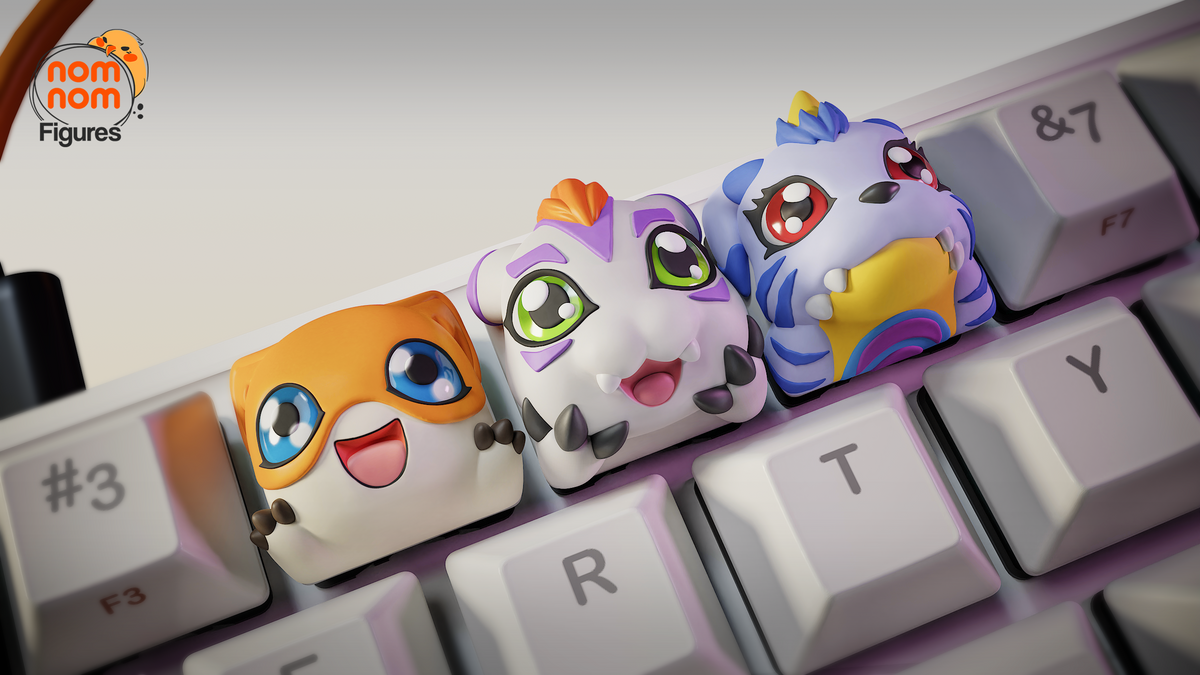 Pack 3 keycaps de resina Digimon Patamon, Gomamon y Gabumon