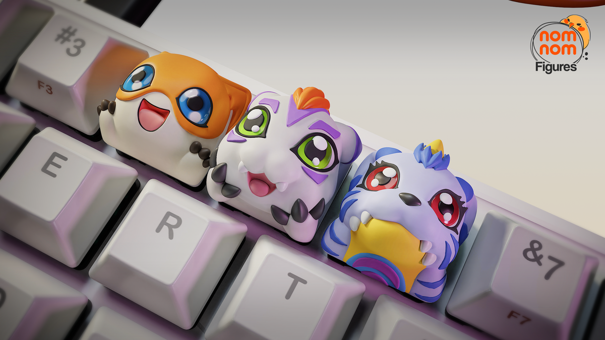 Keycaps de resina Digimon en teclado