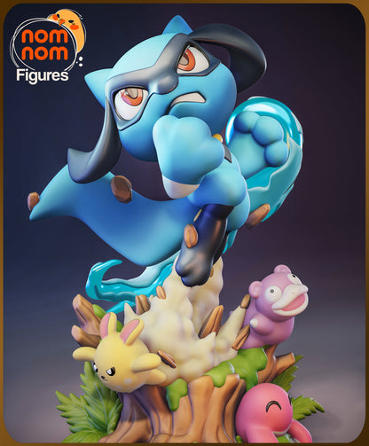 Figura chibi Riolu en resina, vista lateral