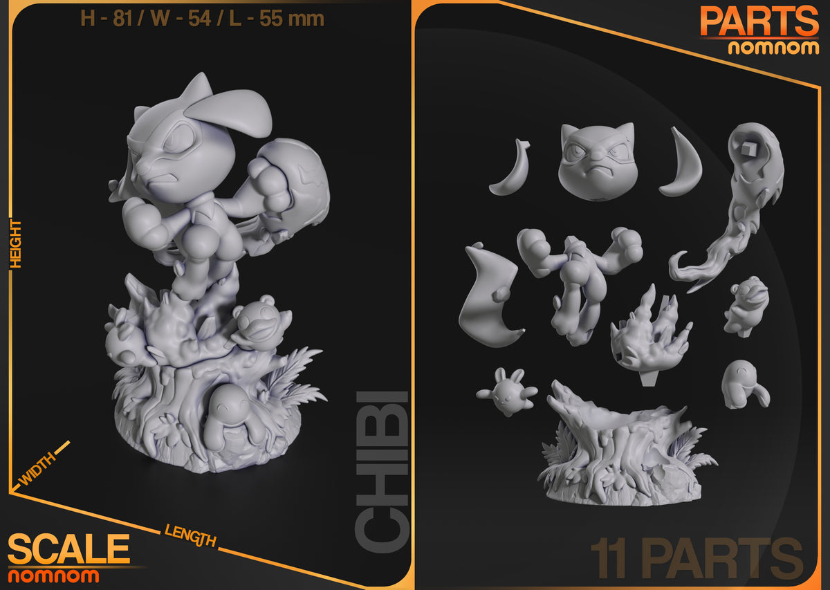 Figura chibi Riolu en resina, detalle