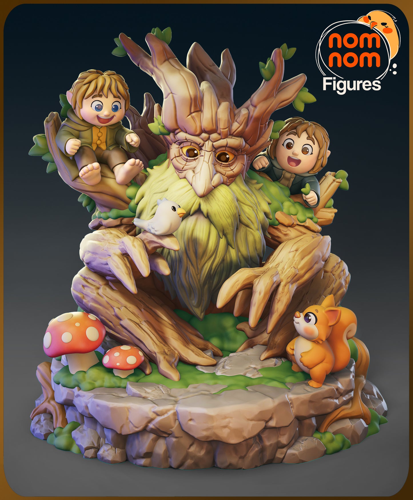 Figura de Resina Chibi - Merry, Pippin & Barból - El Señor de los Anillos