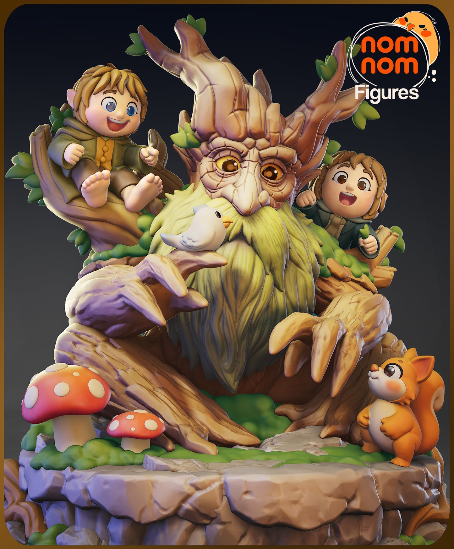 Figura de Resina Chibi - Merry, Pippin & Barból - El Señor de los Anillos