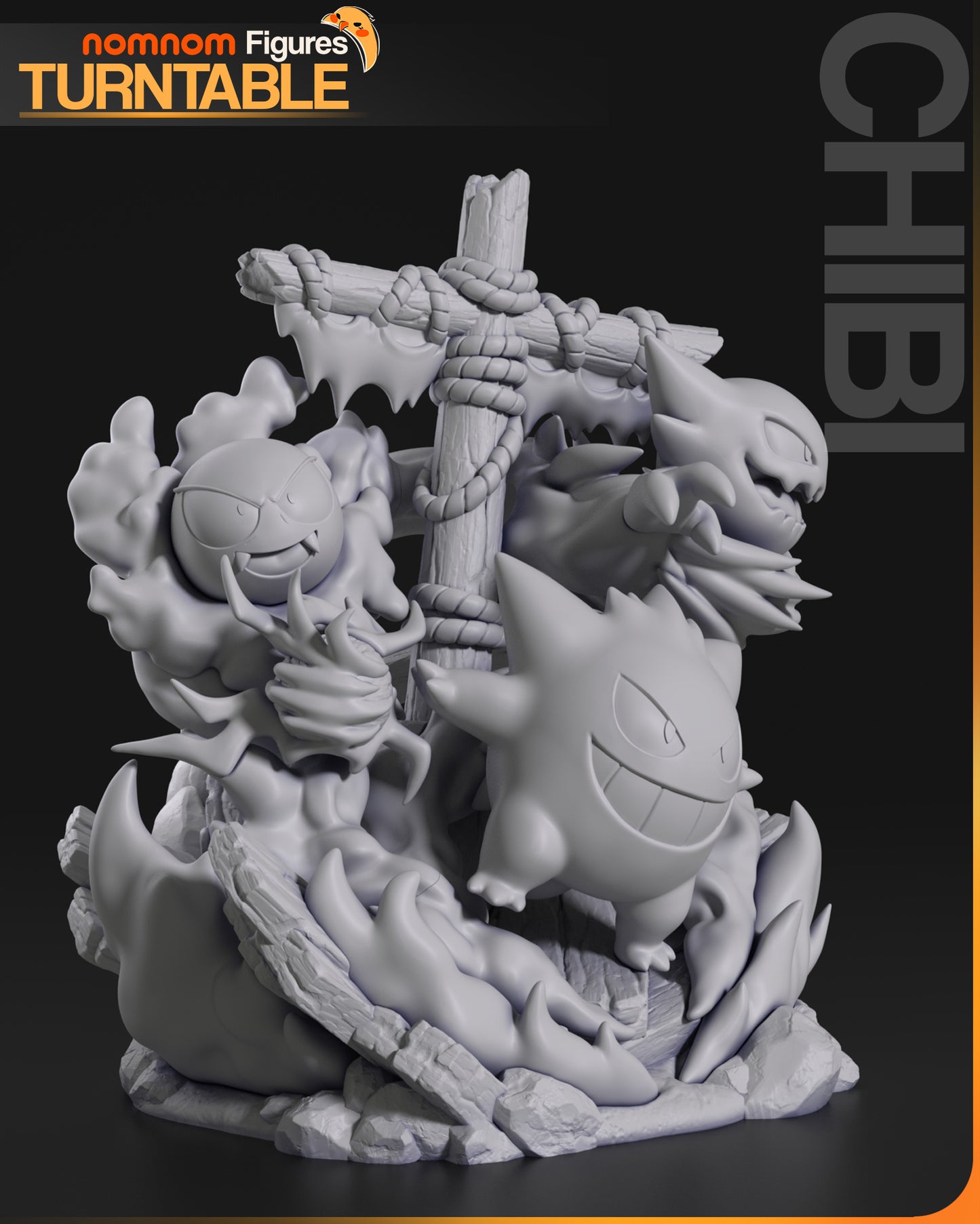 Figura de Resina Chibi - Diorama Gastly, Haunter & Gengar - Pokemon