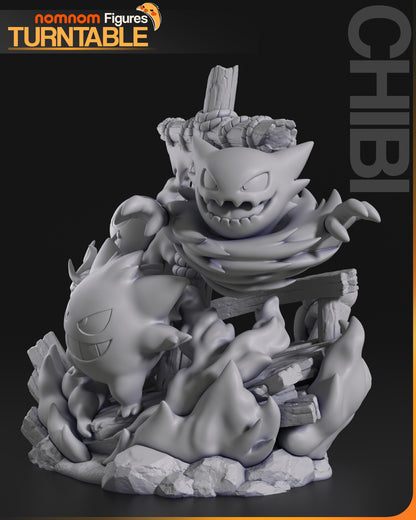 Figura de Resina Chibi - Diorama Gastly, Haunter & Gengar - Pokemon