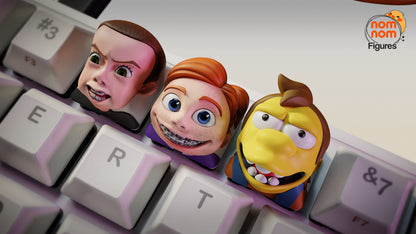 Keycaps de resina Sid, Darla y Nelson en teclado mecánico