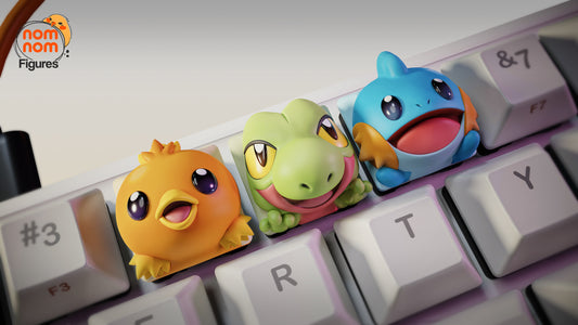 Pack 3 keycaps de resina iniciales de Hoenn Treecko, Torchic y Mudkip